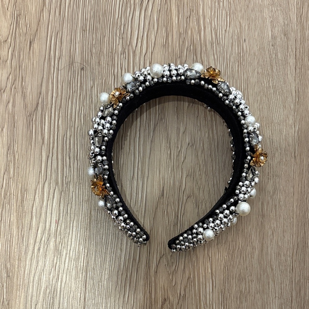 Elegant Black and Silver Embellished Headband